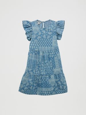 Girl's Ruffle Sleeve Denim Dress in Denim