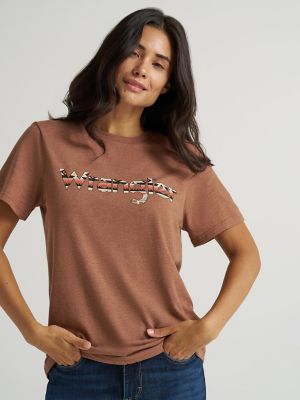 Women's Wrangler Kabel Logo Reg Fit Tee in Cacao Nibs Heather