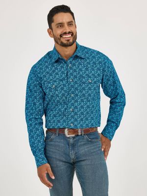 Men's 20X® Competition Advanced Comfort Long Sleeve Two Pocket Western Snap Shirt in Paisley Turquoise