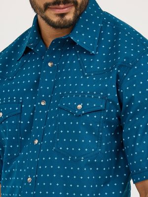 Men's 20X® Competition Advanced Comfort Short Sleeve Western Snap Shirt in Turquoise Cross