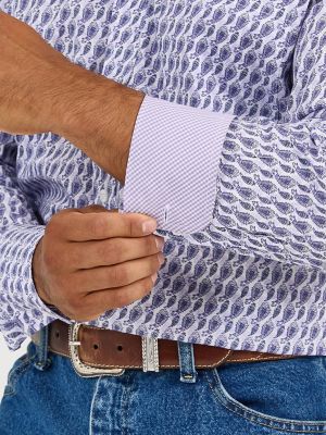 Wrangler® George Strait™ Long Sleeve Button Down One Pocket Shirt in Amethyst Fin