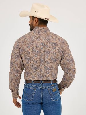 Wrangler® George Strait™ Long Sleeve Button Down Two Pocket Shirt in Bold Brown Paisley