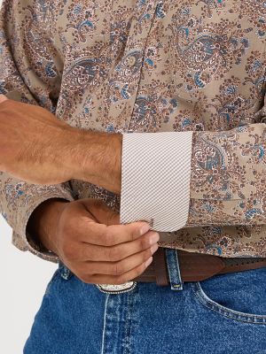 Wrangler® George Strait™ Long Sleeve Button Down Two Pocket Shirt in Bold Brown Paisley
