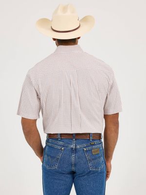 Wrangler® George Strait™ Short Sleeve Two Pocket Button Down Shirt in Creamsicle Check