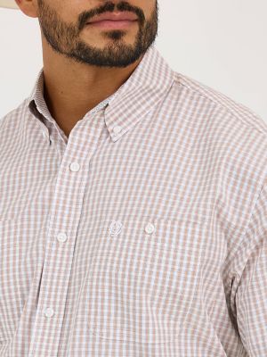 Wrangler® George Strait™ Short Sleeve Two Pocket Button Down Shirt in Creamsicle Check