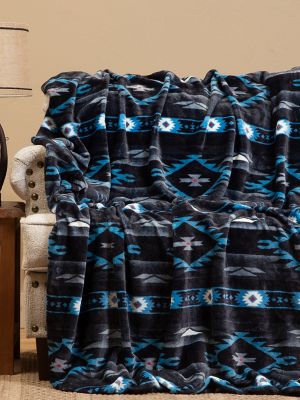 Wrangler Unlined Plush Blanket in Blue Black Checotah