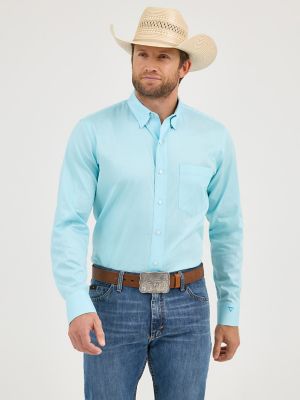 Men's Cody Johnson One Pocket Button Down Shirt in Aqua Chevron