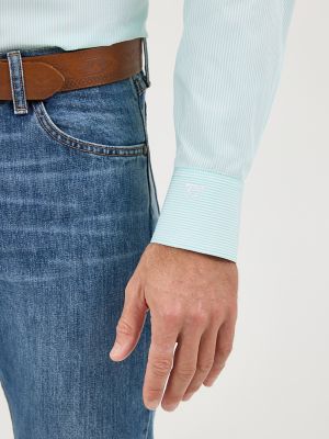 Men's Cody Johnson One Pocket Button Down Shirt in Pear Green Stripe alternative view 3