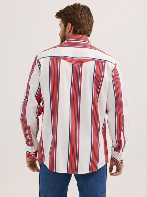 Vintage-Inspired Brushpopper Western Snap Workshirt in Cherry Stripe