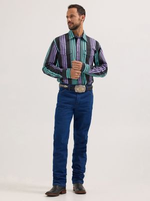 Vintage-Inspired Brushpopper Western Snap Workshirt in Electric Stripe