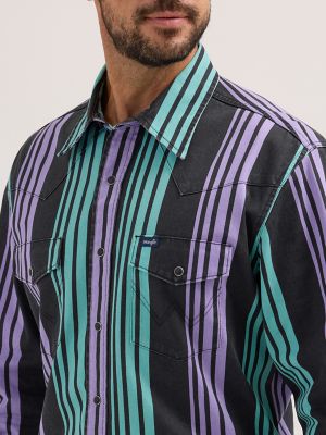 Vintage-Inspired Brushpopper Western Snap Workshirt in Electric Stripe