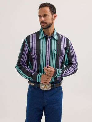 Vintage-Inspired Brushpopper Western Snap Workshirt in Electric Stripe