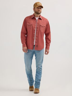 Men's Wrangler Retro Premium Western Snap Solid Shirt in Sunset alternative view 2