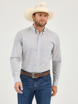 Men's Cody Johnson One Pocket Button Down Shirt in Gray Contrast Check