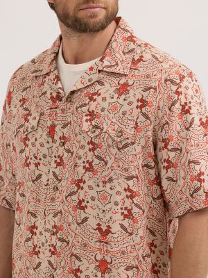 Wrangler® Coconut Cowboy Snap Front Camp Shirt in Brown Duel