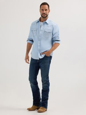 Men's Wrangler Retro Premium Western Snap Solid Shirt in Ice Blue