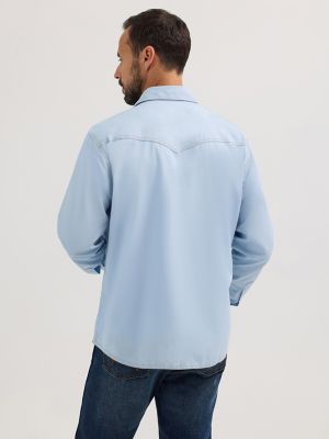 Men's Wrangler Retro Premium Western Snap Solid Shirt in Ice Blue