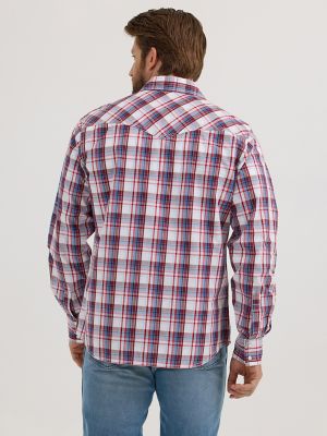 Men's Wrangler Retro® Premium Long Sleeve Western Snap Plaid Shirt in Red Ombre Plaid alternative view 2