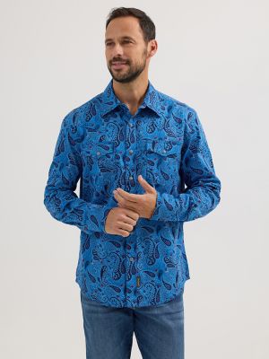Men's Wrangler® Retro® Premium Long Sleeve Western Snap Printed Shirt