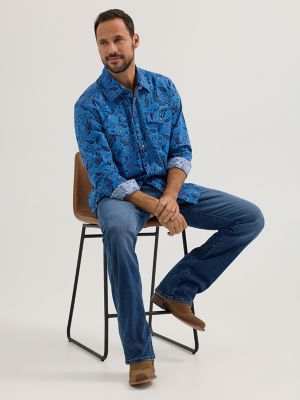 Men's Wrangler® Retro® Premium Long Sleeve Western Snap Printed Shirt