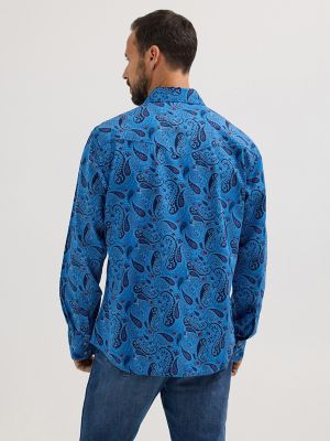 Men's Wrangler® Retro® Premium Long Sleeve Western Snap Printed Shirt