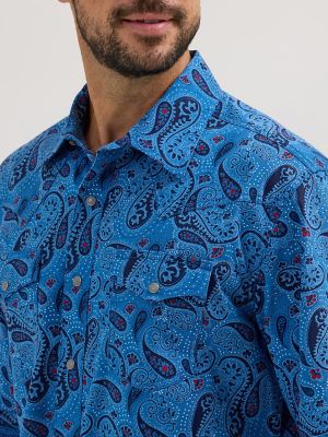 Men's Wrangler® Retro® Premium Long Sleeve Western Snap Printed Shirt