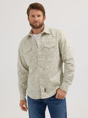 Men's Wrangler® Retro® Premium Long Sleeve Western Snap Printed Shirt in Olive Paisley