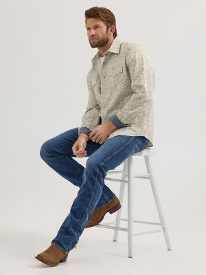 Men's Wrangler® Retro® Premium Long Sleeve Western Snap Printed Shirt in Olive Paisley