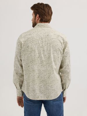 Men's Wrangler® Retro® Premium Long Sleeve Western Snap Printed Shirt in Olive Paisley