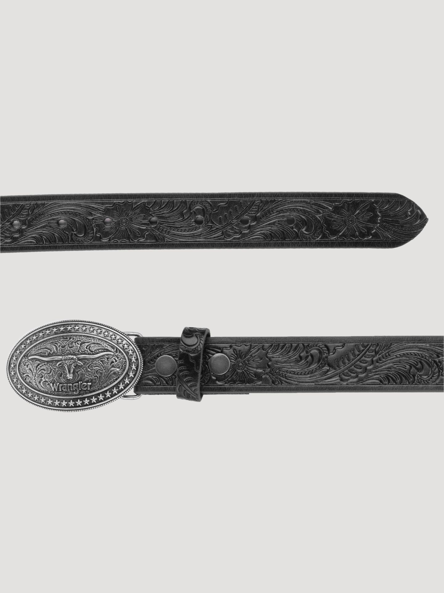 Ремень Wrangler Longhorn Buckle Emboss Belt для мальчиков, цвет: Чёрный — фото 2