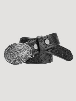 Boy's Longhorn Buckle Emboss Belt in Black