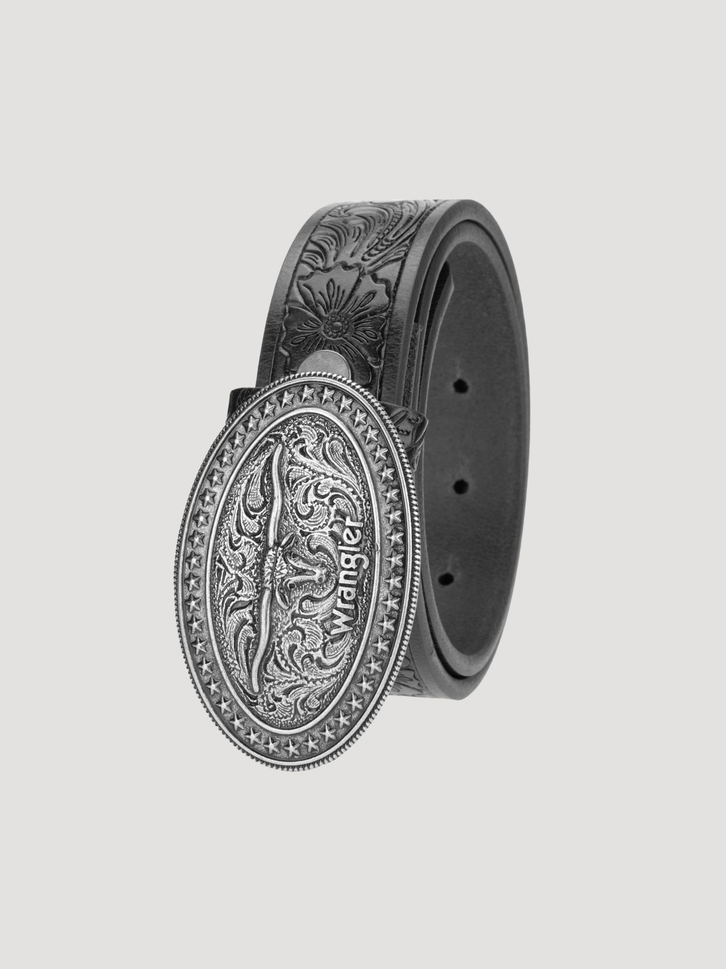 Ремень Wrangler Longhorn Buckle Emboss Belt для мальчиков, цвет: Чёрный — фото 4