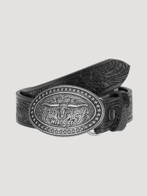 Wrangler Kids' Boy's Longhorn Buckle Emboss Belt In Black