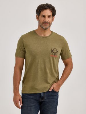 Men's Wrangler Back Graphic T-Shirt in Burnt Olive Steer
