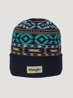 Men's Southwest Print Beanie in Navy/Teal