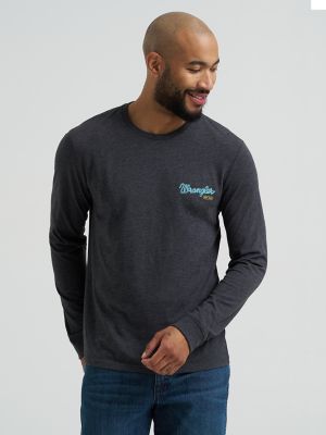 Men's Long Sleeve Cowboy Back Graphic T-Shirt in Caviar Heather