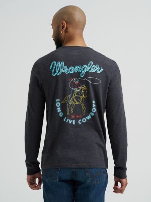 Men's Long Sleeve Cowboy Back Graphic T-Shirt in Caviar Heather