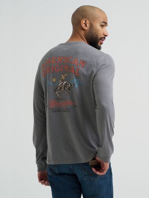 Men's Long Sleeve Cowboy Back Graphic T-Shirt