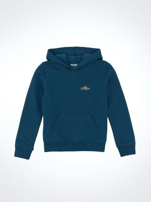 Boy's Western Back Graphic Pullover Hoodie in Reflecting Pond