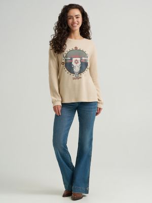Women's Wrangler Long Sleeve Graphic Girlfriend Tee in Cement