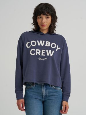 Women's Wrangler Graphic Cropped Relaxed Hoodie in Odyssey Gray alternative view