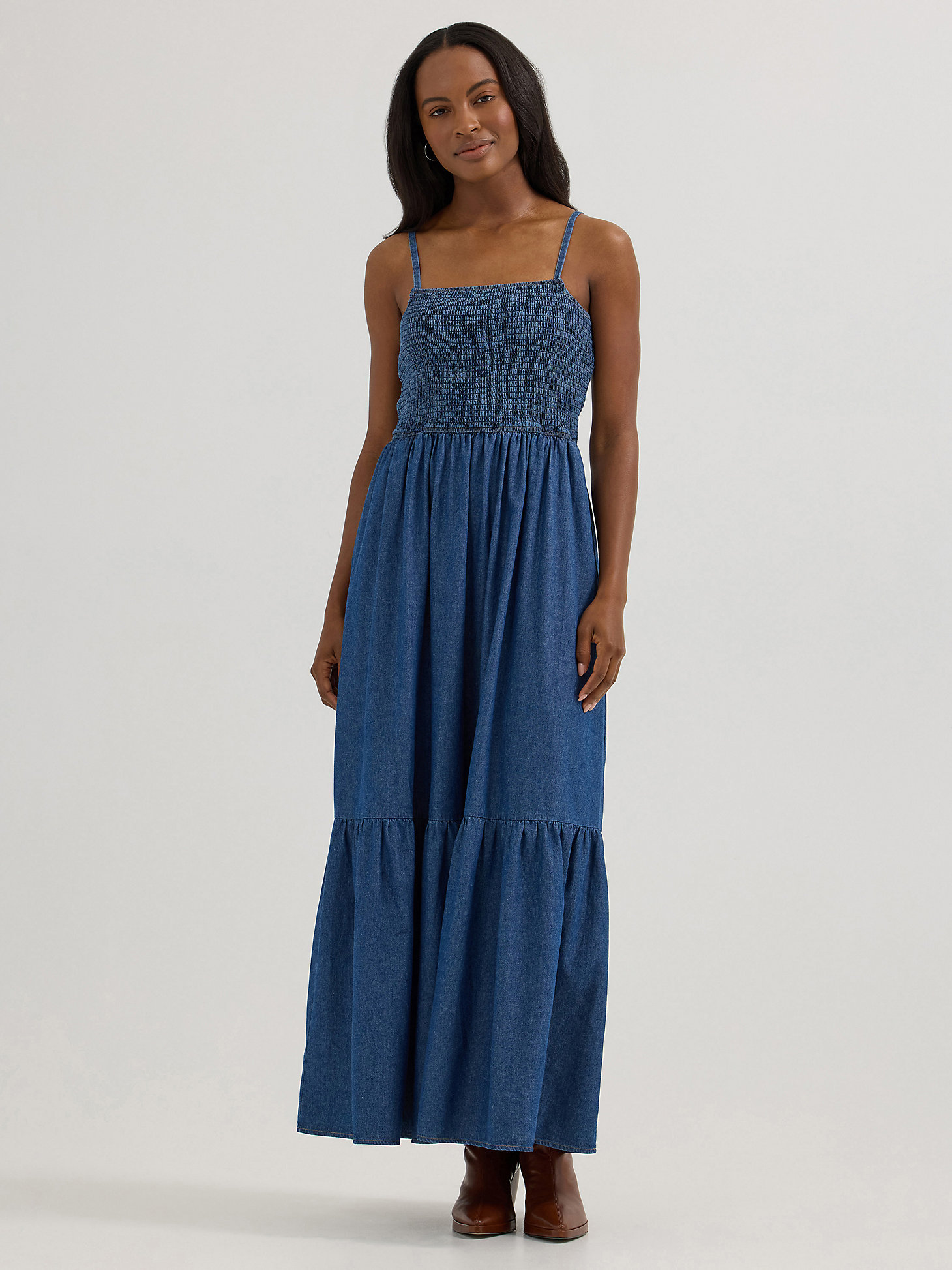Women's Smocked Bodice Denim Maxi Dress | NEW & FEATURED Women's Smocked Bodice Denim Maxi Dress | NEW & FEATURED