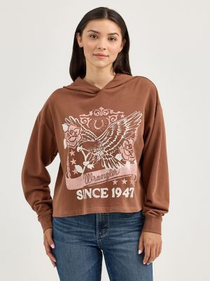 Women's Wrangler Graphic Cropped Relaxed Hoodie in Cacao Nibs