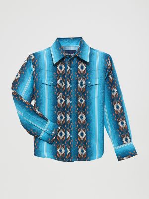 Boy's Checotah Long Sleeve Western Snap Shirt in Sea Salt Blue