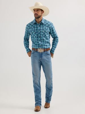 Men's Wrangler Retro® Long Sleeve Sawtooth Snap Pocket Western Shirt in Contrast Turquoise alternative view