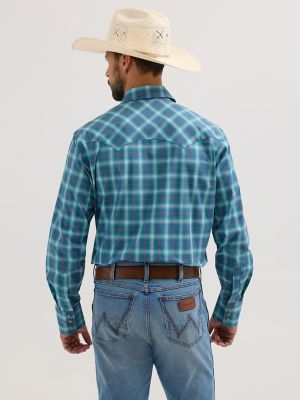 Men's Wrangler Retro® Long Sleeve Sawtooth Snap Pocket Western Shirt in Contrast Turquoise alternative view 2