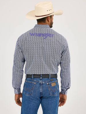 Men's Wrangler® Logo Long Sleeve Button-Down Print Shirt in Navy Orchid alternative view
