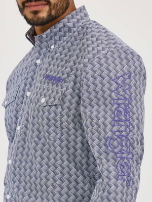 Men's Wrangler® Logo Long Sleeve Button-Down Print Shirt in Navy Orchid alternative view 3