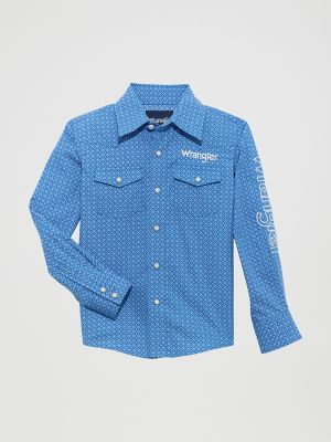 Boy's Wrangler® Logo Long Sleeve Western Snap Shirt | NEW