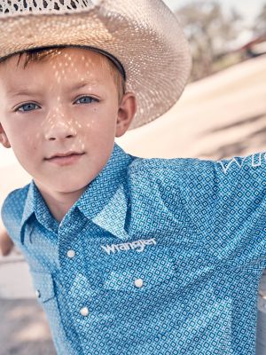 Boy's Wrangler® Logo Long Sleeve Western Snap Shirt